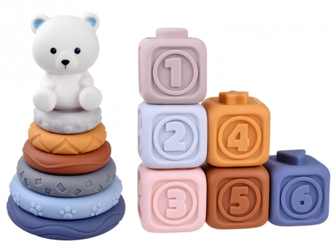 Měkké gumové senzorické bloky pyramidové puzzle s medvídkem ZA4819