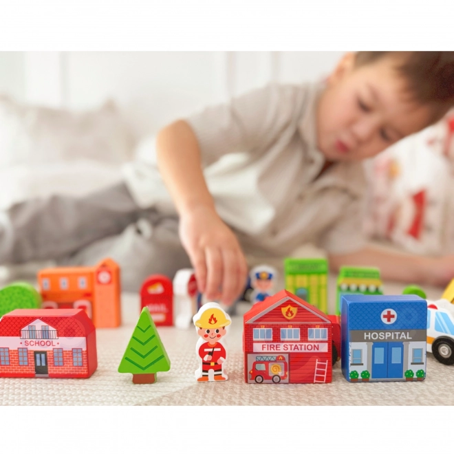 Dřevěná sada budov a figurek Město od Tooky Toy