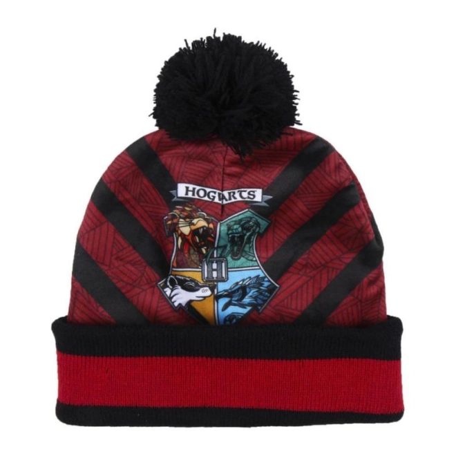 Hřejivá čepice s bambulí a znakem Hogwarts