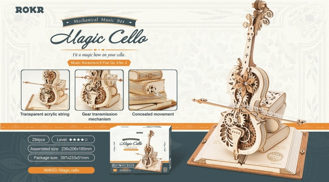 RoboTime dřevěné mechanické puzzle Kouzelné violoncello (elektrický pohon)