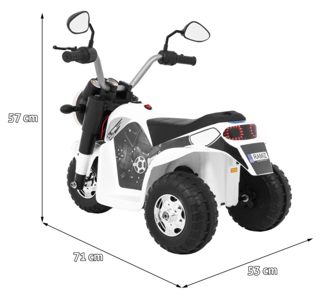 Dětské kolo MiniBike na baterie + zvuky + LED světla + eko kůže – Bílé