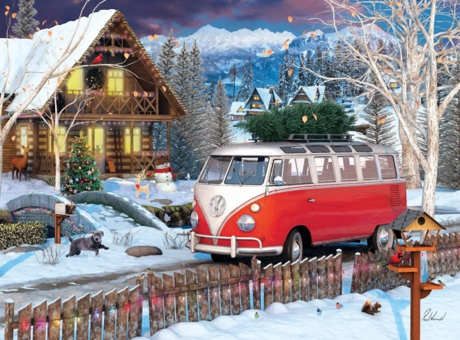 EUROGRAPHICS puzzle v plechové krabičce vánoční autobus Volkswagen 550 dílků