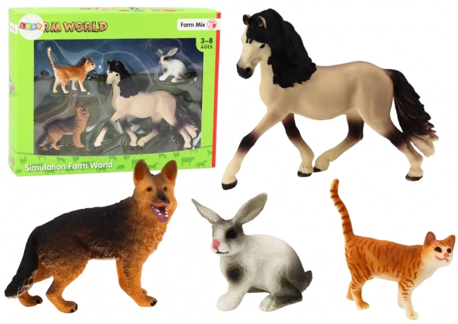 Sada figurek domácích zvířat - Kůň, Pes, Králík, Kočka, 4 kusy