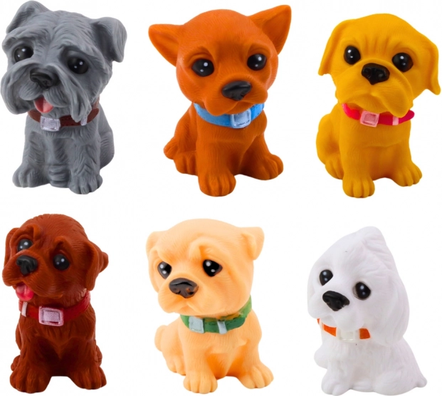 Sada roztomilých figurinek štěňátek, gumové, 6 ks