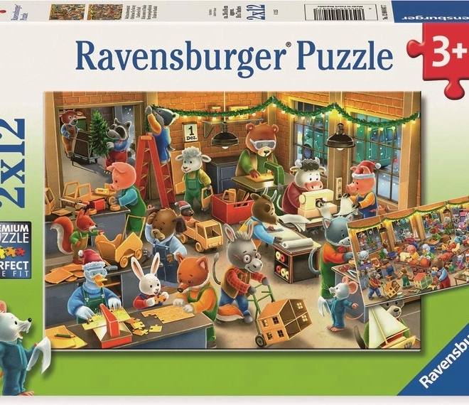 Ravensburger puzzle Vánoční kouzlo v továrně na hračky 2x12 dílků