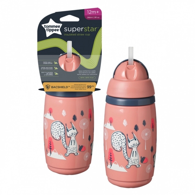 Tommee Tippee růžový termohrnek se slámkou 266 ml