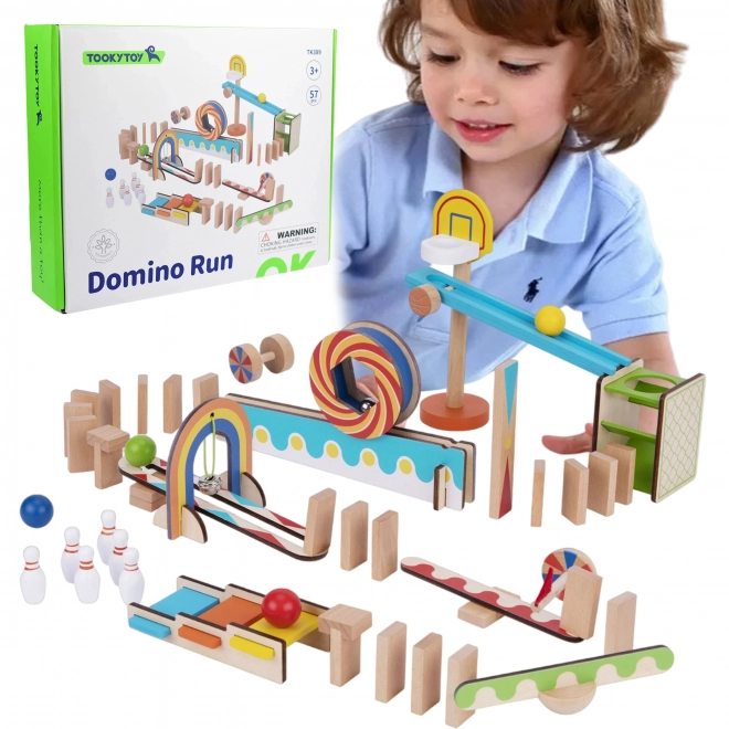 Dřevěné stavební kostky domino / domino puzzle Tooky Toy