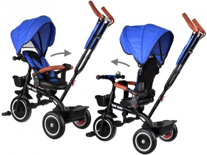 Dětská tříkolka Tiny Bike 3v1 s otočnou sedačkou a stříškou – Modrá