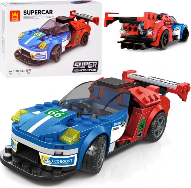 Technické stavebnice sportovní auto modro‑červené 138 dílků
