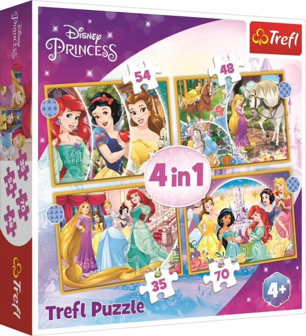 TREFL Puzzle Disney princezny: Šťastný den 4v1 (35,48,54,70 dílků)