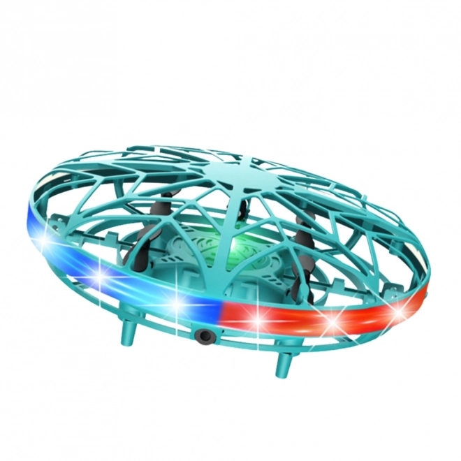 Dron UFO ovládaný rukou s LED světly tyrkysový