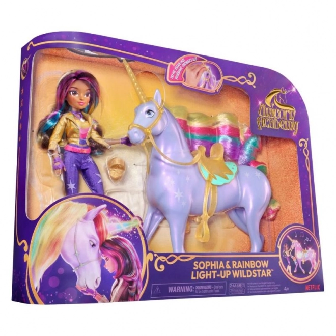 Unicorn Academy světelný jednorožec Wildstar s panenkou Sophií
