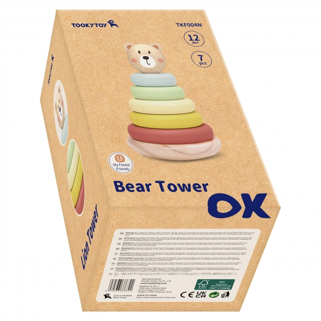 Dřevěná skládanka pyramida Medvídek Tooky Toy
