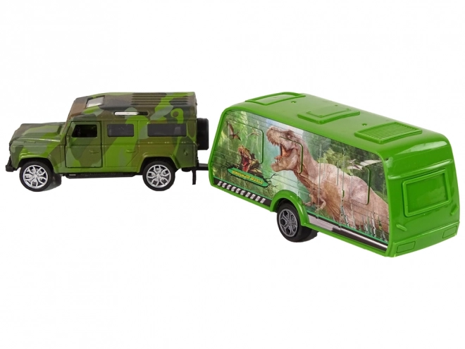 Sada vozidel Jeep s přívěsem s dinosaury