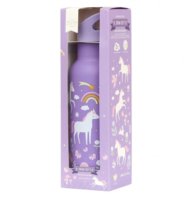 A Little Lovely Company Nerezová lahev na pití 500 ml – Jednorožci a duha