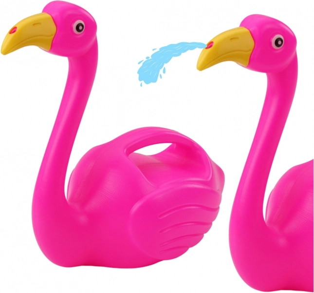 Dětská růžová plastová konvička ve tvaru plameňáka