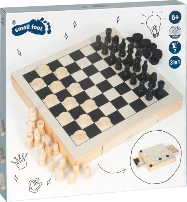 Small Foot Dřevěné kompaktní šachy 3v1