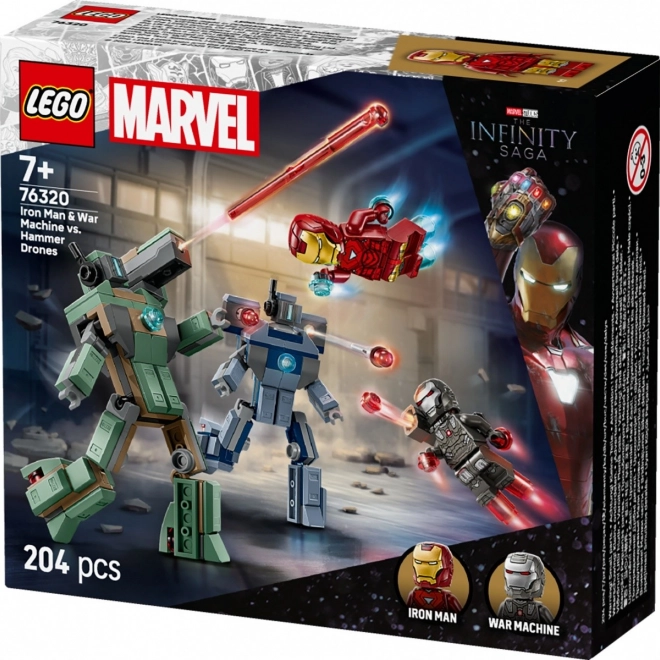 Kostky Super Heroes Iron Man a War Machine proti Hammerovým dronům