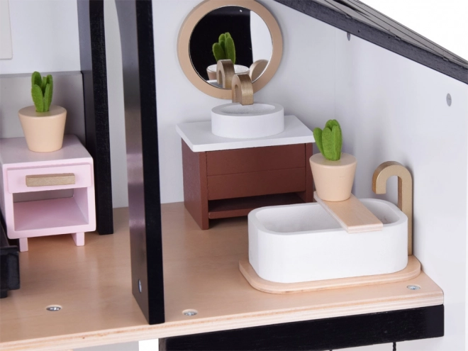 Moderní dřevěný domeček pro panenky ve stylu Loft