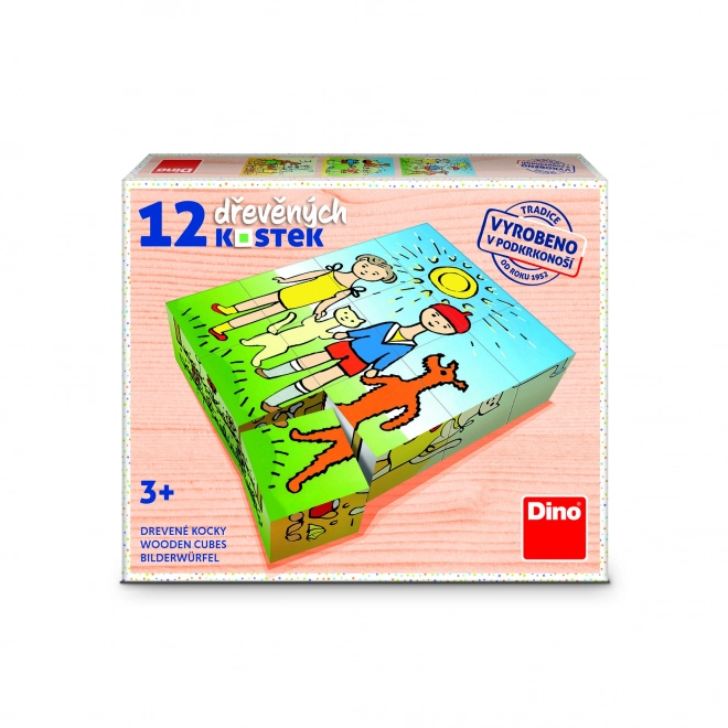 Dřevěné kostky Pejsek a kočička – 12 kostek