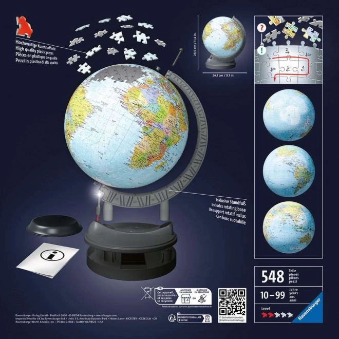 RAVENSBURGER Puzzleball Svítící Globus (Zeměkoule) 548 dílků