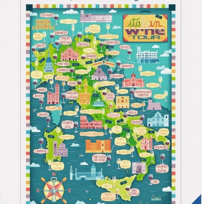 Puzzle Mapa Itálie - Italská vinařská prohlídka 1000 dílků