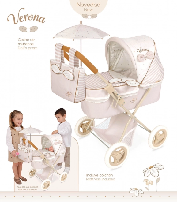 Skládací kočárek pro panenky se slunečníkem a taškou Verona 60 cm