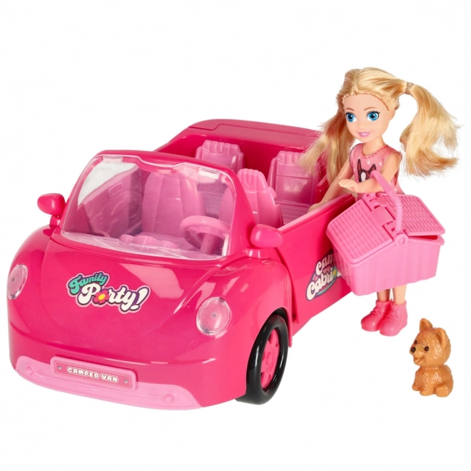 Auto pro panenky kabriolet štěňátko pikniková sada růžová 4 el.
