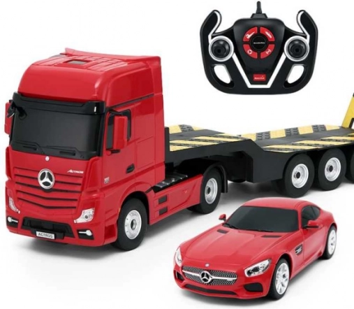 rc nákladní vůz mercedes-benz actros s návěsem a mercedes-benz amg gt