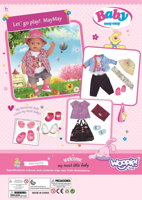 Woopie obleček pro panenku sada šaty a čepička 43 - 46 cm růžový