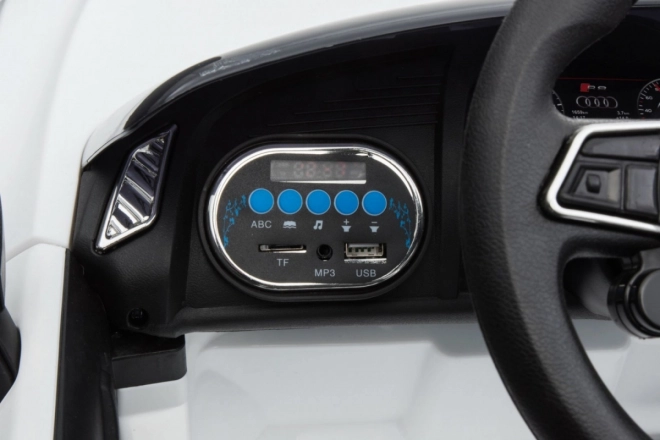 Audi R8 na baterie pro děti Bílá + Dálkové ovládání + EVA + Pomalý start + MP3 LED