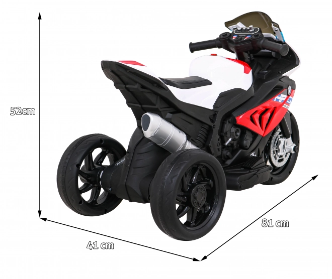 BMW HP4 Dětská motorka na baterie červená + 3 kola + LED + MP3 USB + eko kůže