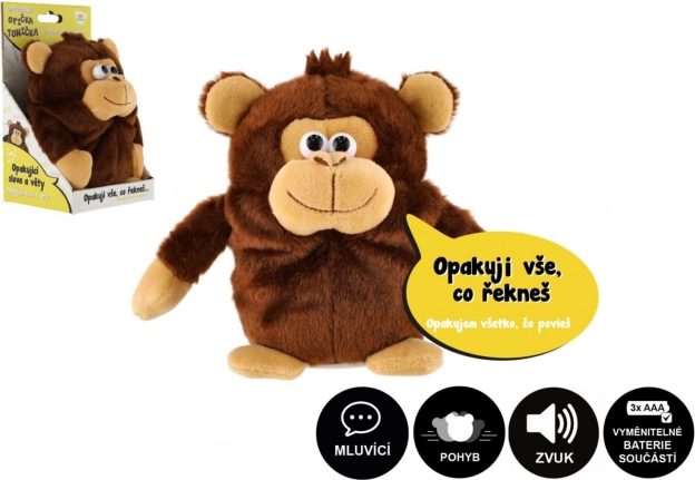 Plyšová opička Tonička opakující věty 18 cm se zvukem