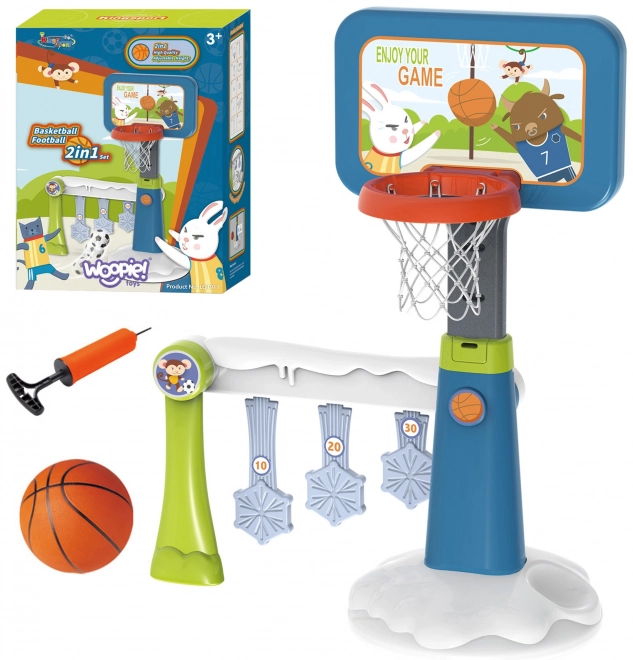 Woopie sada 2v1 basketbal a fotbalová branka + míč + pumpa