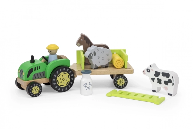 Dřevěný traktor s farmářskými zvířaty Viga Toys