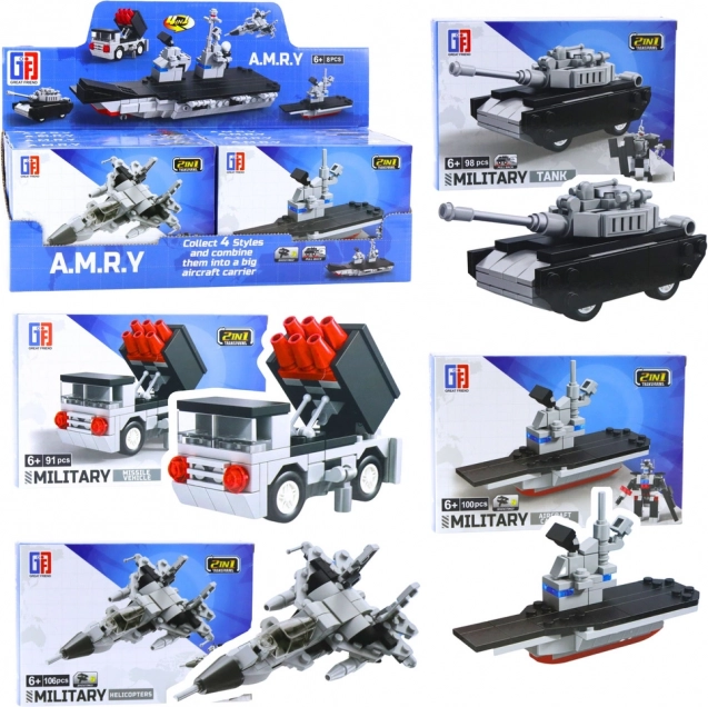 Stavebnice 2v1 armádní vozidla a robot