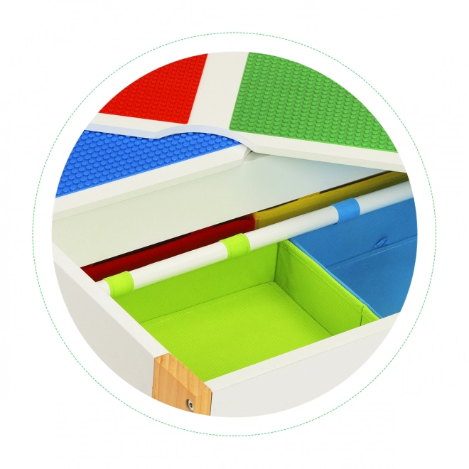 ECOTOYS Dětský dřevěný stůl s hrací deskou a dvěma židličkami