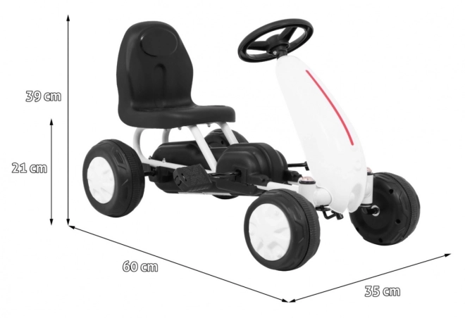První šlapací motokára + Řetězový pohon + Gumová kola – Bílá