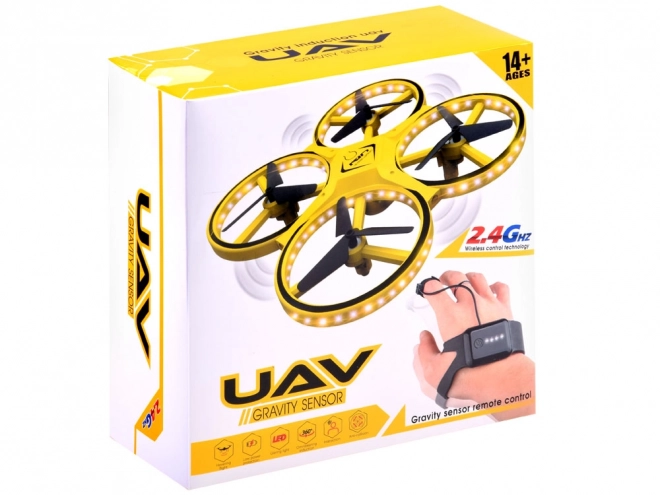 Dron ovládaný gesty rukou + dálkové ovládání Kvadrokoptéra RC0573 – Žlutá