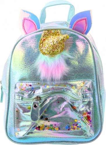 Dětský batoh s jednorožcem a pohyblivým konfety modrý 25cm 4,5L