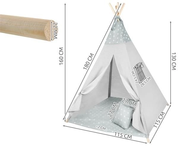Teepee pro děti, šedé hvězdičky