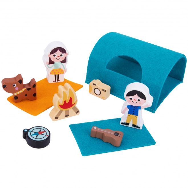 Tooky Toy dřevěný karavan s postavami pro kempování