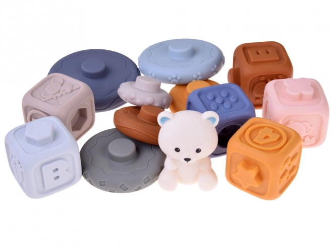 Měkké gumové senzorické bloky pyramidové puzzle s medvídkem ZA4819