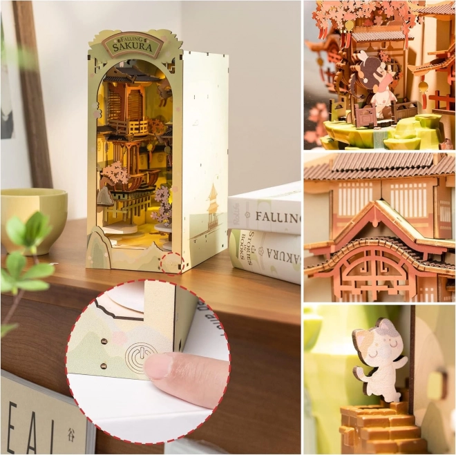 RoboTime 3D Puzzle Zarážka na knihy "Falling Sakura" (dřevěná)