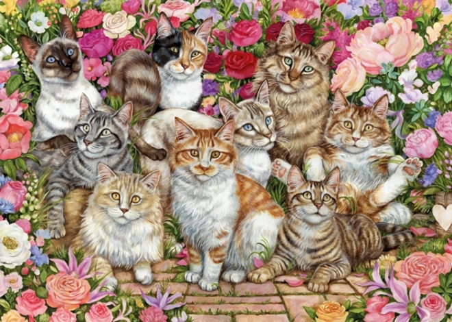 Puzzle Kočky mezi květy