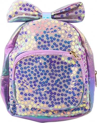 Dětský batoh s třpytivými flitry a mašlí fialový 22 cm 2,8 L