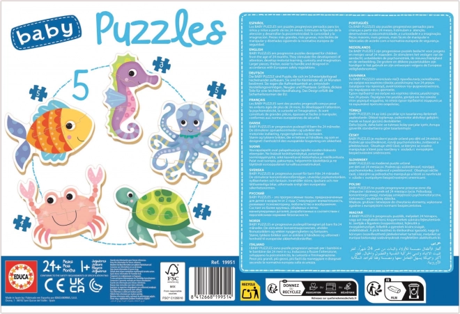 EDUCA Baby puzzle Vodní zvířata 5v1 (3-5 dílků)