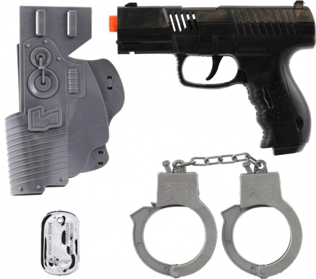 Vojenská sada plastových pistolí na setrvačník s doplňky