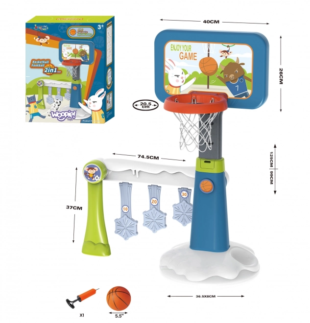 Woopie sada 2v1 basketbal a fotbalová branka + míč + pumpa