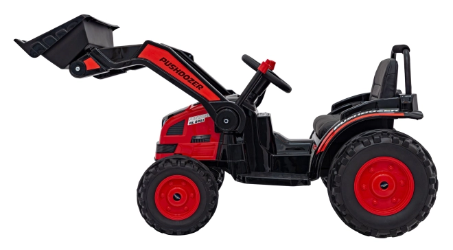 Dětský červený traktor a bagr na baterie s pohyblivou lžící